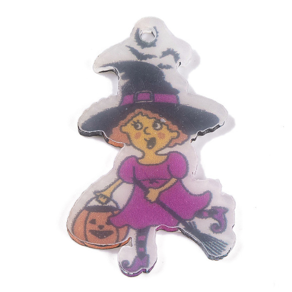 

PandaHall Printed Acrylic Pendant, Halloween Theme, Witch, 40x23.5x1.5mm, Hole: 2mm Acrylic Witch