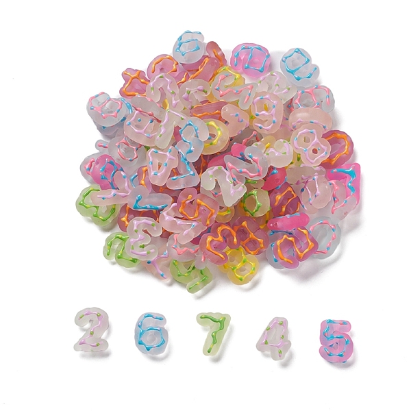 PandaHall Transparent Frosted Acrylic Beads, with Enamel, Number, Mixed Color, 24~26x17~22x9~11mm, Hole: 2.5mm Acrylic Number Multicolor