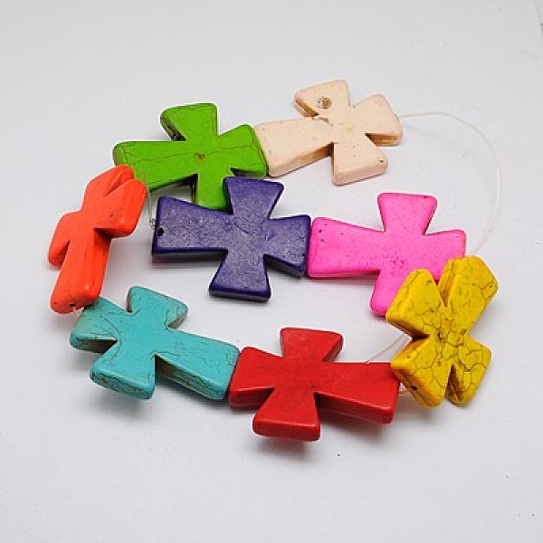 

PandaHall Synthetic Turquoise Beads Strands, Dyed, Cross, Mixed Color, 49x40x8mm, Hole: 1mm, about 46pcs/1000g Synthetic Turquoise Cross..., Multicolor