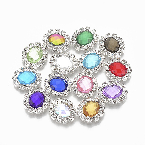 

PandaHall Brass Flat Back Cabochons, with Rhinestone and Acrylic Rhinestone, Faceted, Oval, Silver Color Plated, Mixed Color, 16x14.5x4mm..., Multicolor
