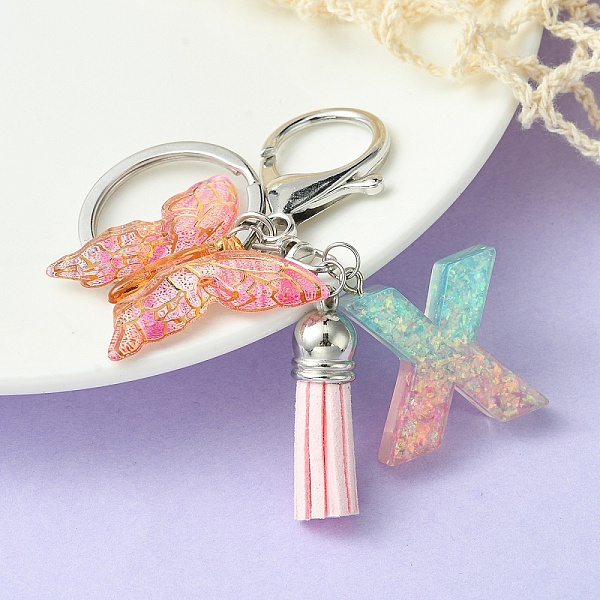 

PandaHall Resin & Acrylic Keychains, with Alloy Split Key Rings and Faux Suede Tassel Pendants, Letter & Butterfly, Letter X, 8.6cm Resin...