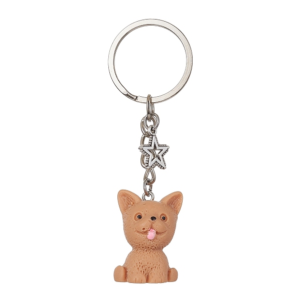 

PandaHall Resin Dog Pendant Keychain, with Iron Rings and Alloy Star Charm, BurlyWood, 8.3cm, Dog: 29x21x19mm Resin Dog Orange