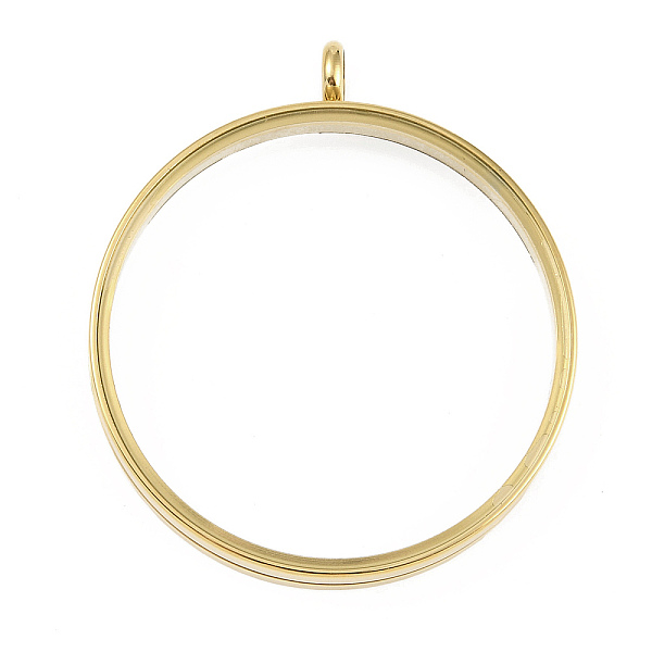 

PandaHall Ion Plating(IP) 304 Stainless Stee Locket Pendants, with Glass, Flat Round Charm, Real 18K Gold Plated, 51x44x6mm, Hole: 5mm 304...