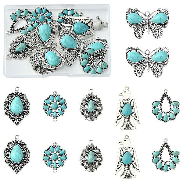 

PandaHall DIY Jewelry Making Finding Kit, Including 12Pcs 6 Styles Synthetic Turquoise Dyed Pendants & Connector Charms, with Alloy Findings...