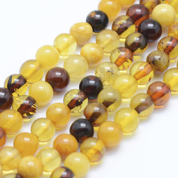 

PandaHall Natural Amber Beads Strands, Round, 6mm, Hole: 1mm, about 63~66pcs/strand, 15.7 inch(40cm) Amber Round