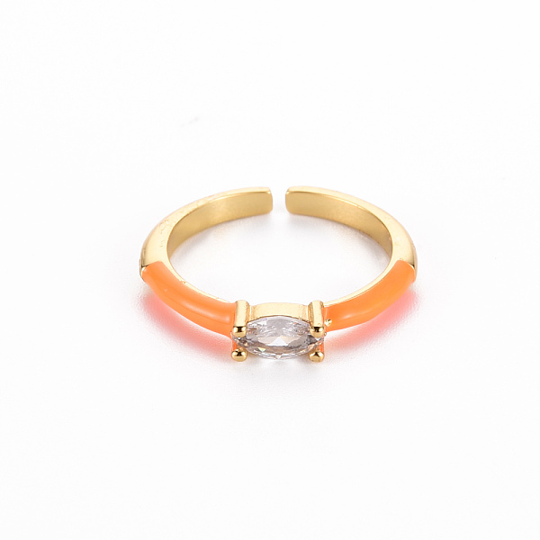 

PandaHall Brass Enamel Cuff Rings, Open Rings, Solitaire Rings, with Clear Cubic Zirconia, Nickel Free, Horse Eye, Golden, Dark Orange, US...