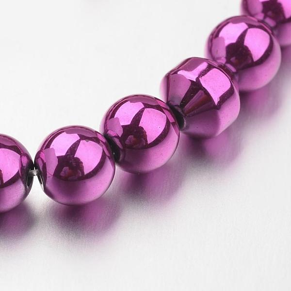 PandaHall Non-magnetic Synthetic Hematite Bead Strands, Spray Painted, Round, Magenta, 6mm, Hole: 1mm, about 72pcs/strand, 15.7 inch...