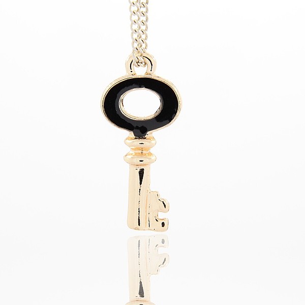 

PandaHall Nickel Free & Lead Free Golden Tone Alloy Enamel Pendants, Long-Lasting Plated, Key Necklace Charms, Black, 32x15x5mm, Hole: 2mm...