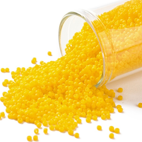 

PandaHall TOHO Round Seed Beads, Japanese Seed Beads, (42BF) Opaque Frost Sunshine, 15/0, 1.5mm, Hole: 0.7mm, about 15000pcs/50g Glass Gold