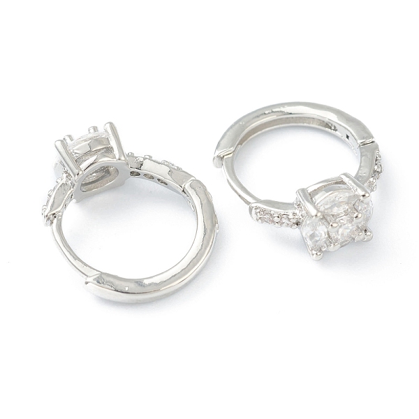 

PandaHall Brass Micro Pave Clear Cubic Zirconia Huggie Hoop Earrings, Flower, Platinum, 16.5x13x6mm, Pin: 1mm Brass Flower Clear