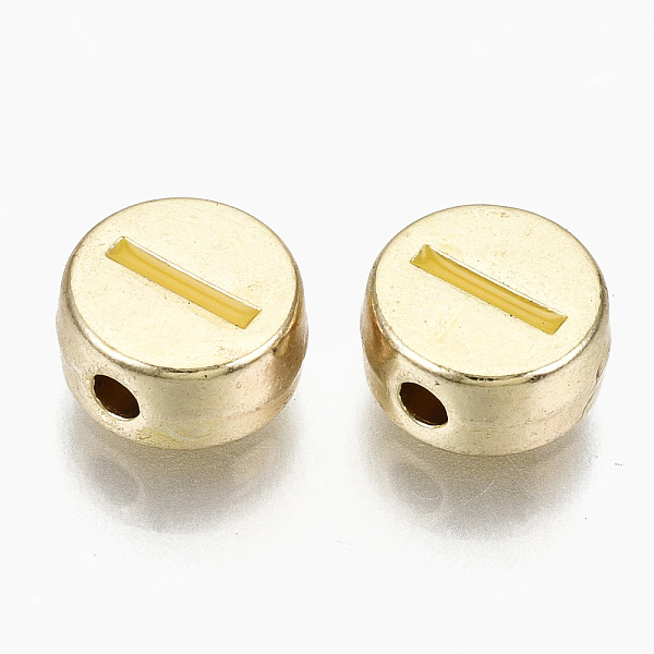 

PandaHall Alloy Enamel Beads, Cadmium Free & Lead Free, Flat Round with Initial Letters, Light Gold, Gold, Letter.I, 8x4mm, Hole: 1.5mm...