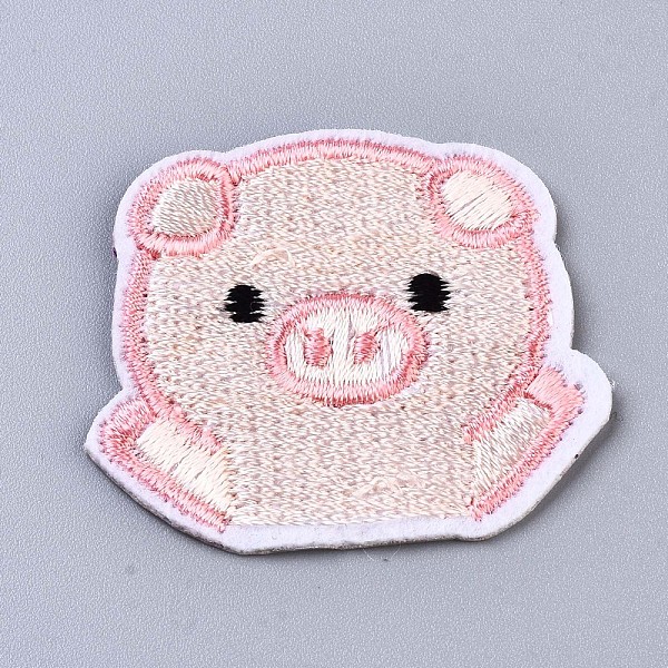 

PandaHall Pig Appliques, Computerized Embroidery Cloth Iron on/Sew on Patches, Costume Accessories, Misty Rose, 35.5x41x1.5mm Cloth Pig