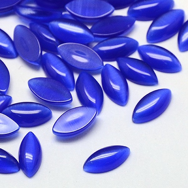 

PandaHall Cat Eye Cabochons, Horse Eye, Blue, 15x7x2.5mm Glass Horse Eye Blue