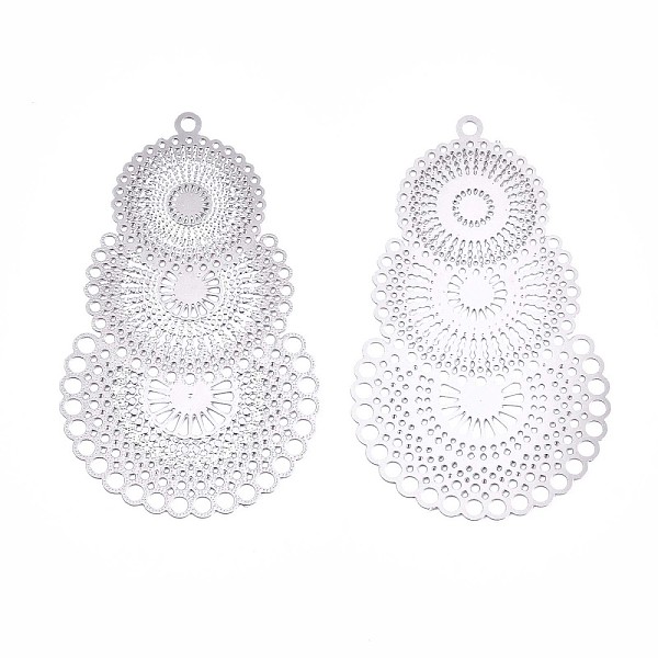 

PandaHall 304 Stainless Steel Filigree Pendants, Etched Metal Embellishments, Kaleidoscope Pattern, Stainless Steel Color, 40x24.5x0.3mm...