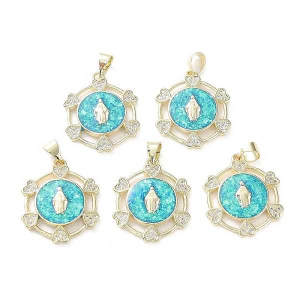 

PandaHall Rack Plating Brass Micro Pave Clear Cubic Zirconia Pendants, with Synthetic Opal, Cadmium Free & Lead Free, Long-Lasting Plated...