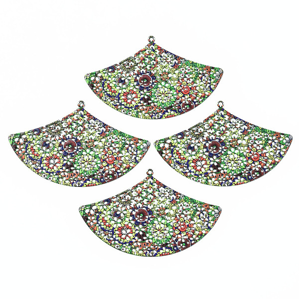 

PandaHall 430 Stainless Steel Big Pendants, Spray Painted, Etched Metal Embellishments, Flower Pattern, Fan, Lime Green, 34.5x55x0.6mm, Hole...