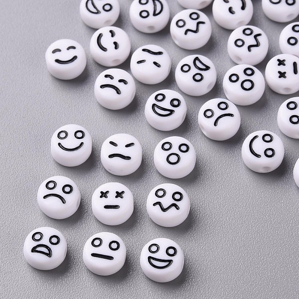 

PandaHall Opaque White Acrylic Beads, Flat Round with Black Random Expression, 7x4mm, Hole: 1.6mm, about 3650pcs/500g Acrylic Flat Round...
