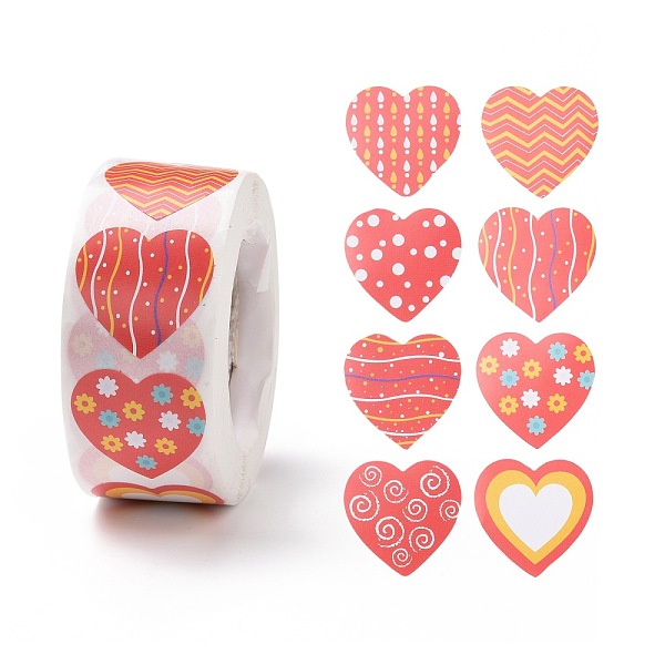 PandaHall Valentine's Day Heart Paper Stickers, Adhesive Labels Roll Stickers, Gift Tag, for Envelopes, Party, Presents Decoration, Mixed...