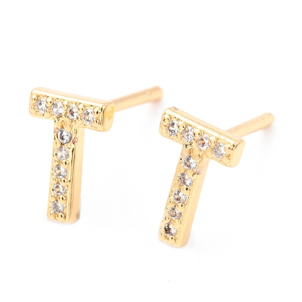 

PandaHall Brass Micro Pave Clear Cubic Zirconia Stud Earrings, Greek Alphabet, Real 18k Gold Plated, Letter.T, 8.5x6x1.65mm, Pin: 0.9mm...