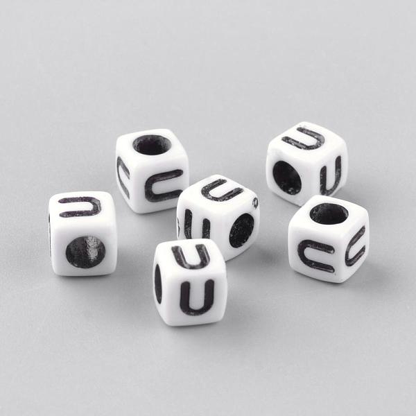 

PandaHall Opaque Acrylic Beads, Letter Style, Cube, Letter.U, 6x6x6mm, Hole: 3mm, about 3000pcs/500g Acrylic Letter U