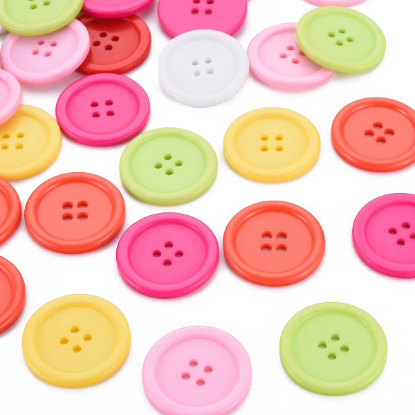 PandaHall 4-Hole Resin Buttons, Flat Round, Mixed Color, 30x3mm, Hole: 2mm Resin Flat Round Multicolor