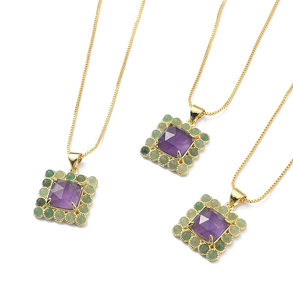 

PandaHall Natural Amethyst & Green Aventurine Rectangle Pendant Necklace, Real 18K Gold Plated Brass Jewelry, 17.48~17.68 inch(44.4~44.9cm)...