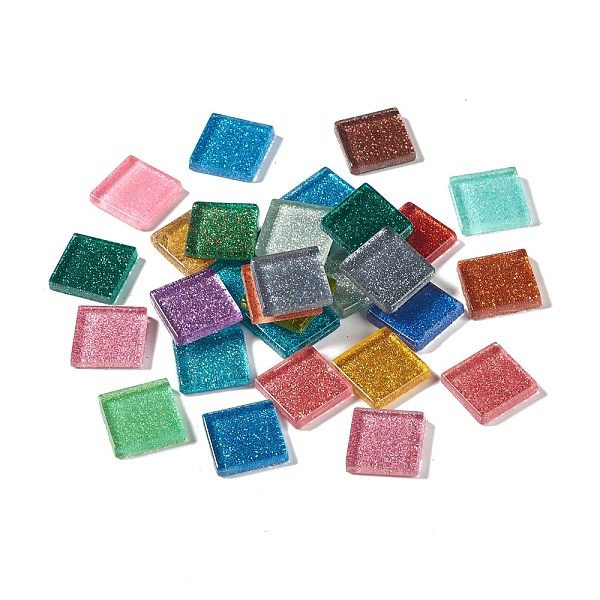 

PandaHall Square with Glitter Powder Mosaic Tiles Glass Cabochons, for Home Decoration or DIY Crafts, Mixed Color, 20x20x4mm, about..., Multicolor