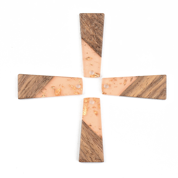 

PandaHall Transparent Resin & Walnut Wood Pendants, with Gold Foil, Trapezoid, Dark Salmon, 30x12x3mm, Hole: 2mm Resin+Wood Trapezoid Red