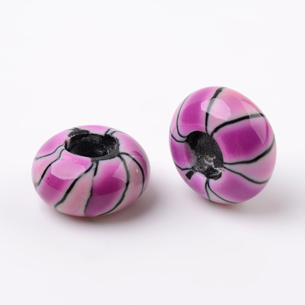 

PandaHall Handmade Polymer Clay Enamel European Beads, Large Hole Rondelle Beads, Magenta, 14x7.5mm, Hole: 5.5mm Polymer Clay Rondelle Pink