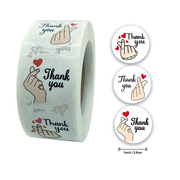 

PandaHall 3 Styles Thank You Stickers Roll, Finger Heart Pattern Self-Adhesive Kraft Paper Gift Tag Stickers, Adhesive Labels, Flat Round...