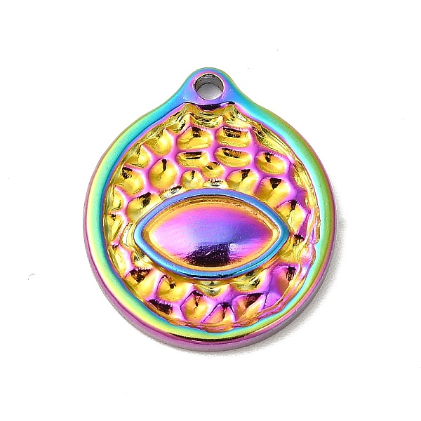 

PandaHall Ion Plating(IP) 304 Stainless Steel Pendants, Flat Round with Eye Charms, Rainbow Color, 20x17x2mm, Hole: 1.6mm 304 Stainless...