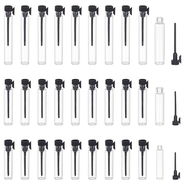 

PandaHall 150Pcs 3 Styles Clear Glass Bottles, with Plastic Dropping Rod, Refillable Perfume Sample Bottle, Column, Black, 4~6.3x0.6~1cm...