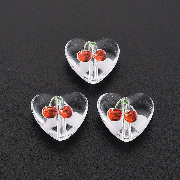 

PandaHall Transparent Printed Acrylic Beads, Heart with Cherry, Red, 13.5x15x6.5mm, Hole: 1.8mm Acrylic Heart Red