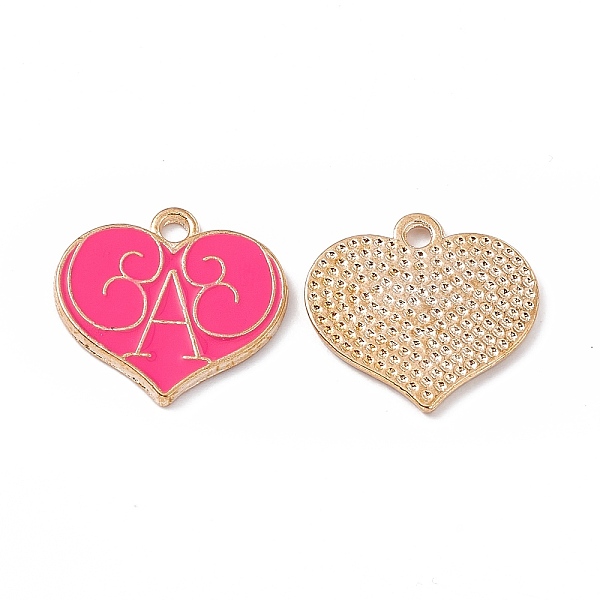 

PandaHall Alloy Enamel Pendants, Heart with Letter A Charm, Golden, Deep Pink, 17x18x1mm, Hole: 1.8mm Alloy+Enamel Heart