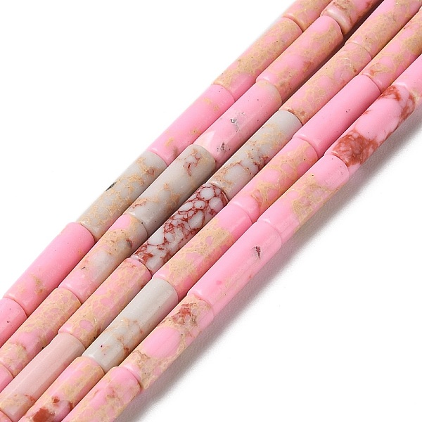 

PandaHall Synthetic Imperial Jasper Dyed Beads Strands, Column, Pink, 4~4.5x13~14mm, Hole: 1.2mm, about 27~29pcs/strand, 14.72''~14.96''...