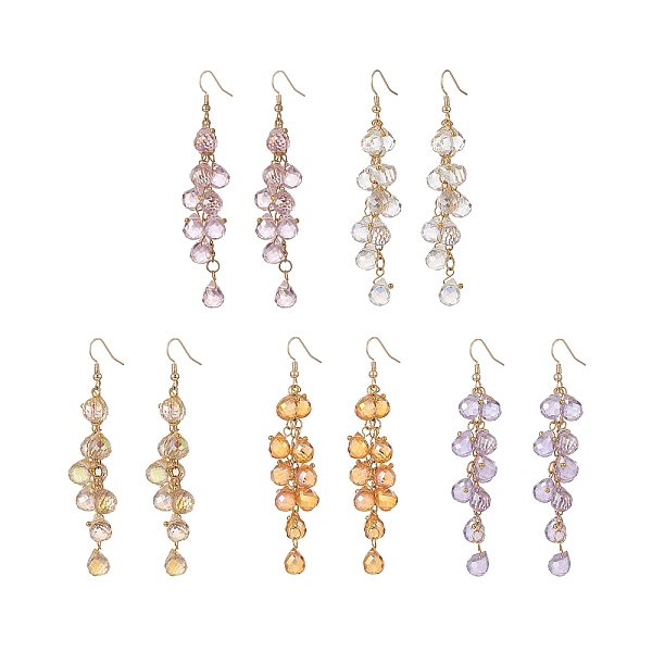 

PandaHall Glass Teardrop Cluster Dangle Earrings, Golden 304 Stainless Steel Chain Tassel Earrings for Women, Mixed Color, 83mm, Pin: 0.6mm..., Multicolor