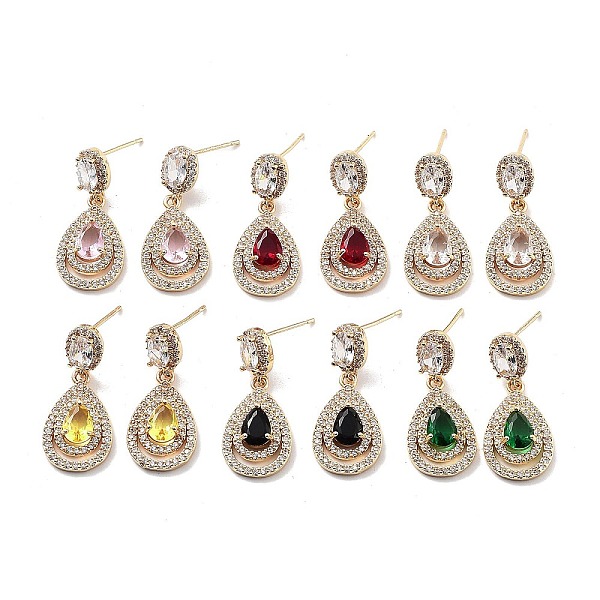 

PandaHall Teardrop Light Gold Brass Micro Pave Cubic Zirconia Stud Earrings, Glass Drop Earrings, Mixed Color, 27x11.5mm Glass Teardrop..., Multicolor