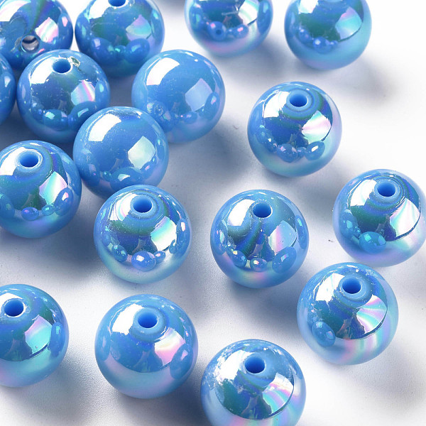 

PandaHall Opaque Acrylic Beads, AB Color Plated, Round, Deep Sky Blue, 16x15mm, Hole: 2.8mm, about 220pcs/500g Acrylic Round