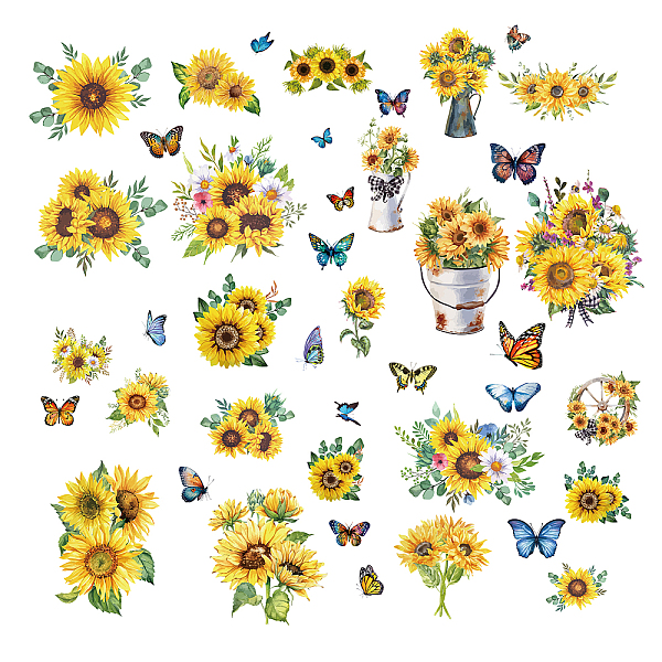 PandaHall 8 Sheets 8 Styles PVC Waterproof Wall Stickers, Self-Adhesive Decals, for Window or Stairway Home Decoration, Rectangle, Sunflower...