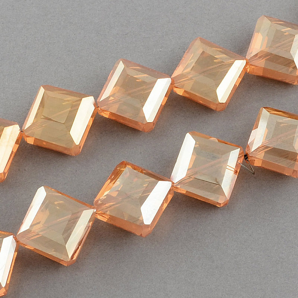 

PandaHall Transparent Electroplate Faceted Glass Beads Strands, Square, PeachPuff, 17x17x7.5mm, Hole: 2mm, about 40pcs/strand, 25.1 inch..., Brown