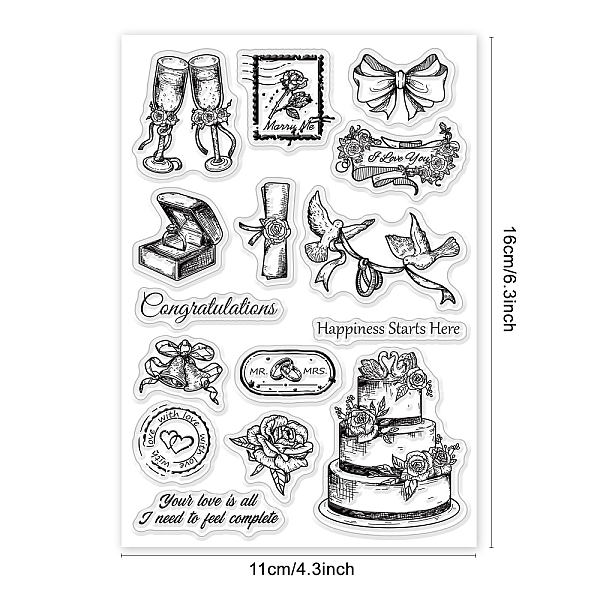 

PandaHall PH Wedding Themed Clear Stamp Wedding Champaign Pigeon Cake Ring Rose Silicone Rubber Stamp Transparent Seal Stamp for Wedding...