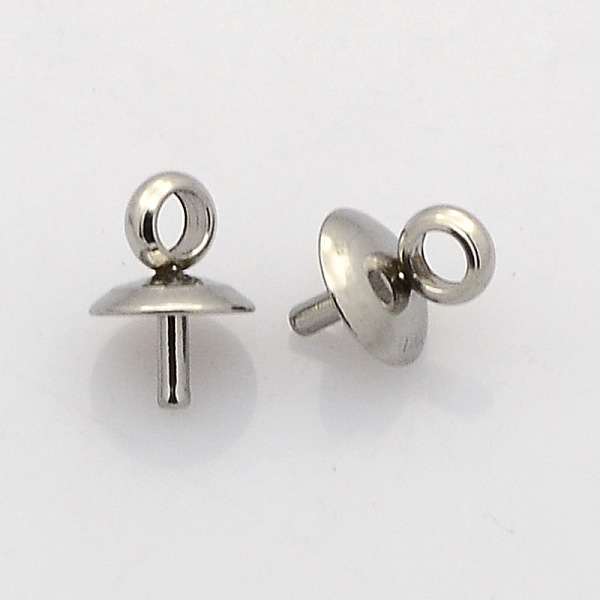 

PandaHall 201 Stainless Steel Cup Pearl Peg Bails Pin Pendants, For Half Drilled Beads, Stainless Steel Color, 6x5mm, Hole: 2.5mm, Pin...