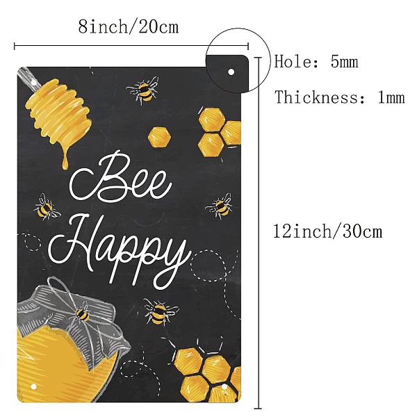 

PandaHall Rectangle Metal Iron Sign Poster, for Home Wall Decoration, Bees Pattern, 300x200x0.5mm Iron Bees Black