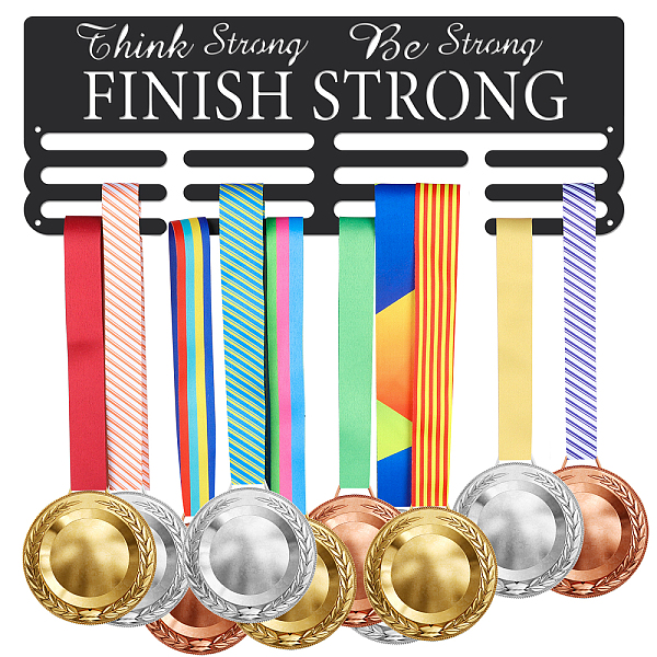 

PandaHall SUPERDANT Motivational Text Medal Holder Be Strong Medals Display Black Iron Wall Mounted Hooks for 60+ Hanging Medal Rack Display...