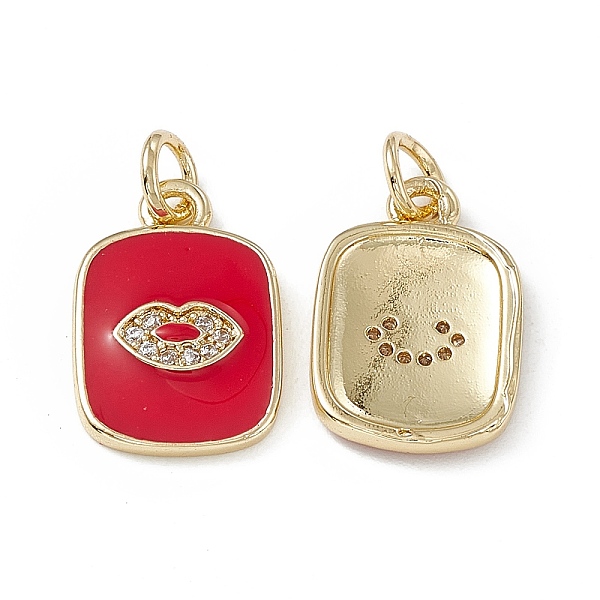 

PandaHall Brass Micro Pave Cubic Zirconia Charms, Enamel Style, Real 18K Gold Plated, Rectangle with Lip Charm, with Jump Ring, Red...