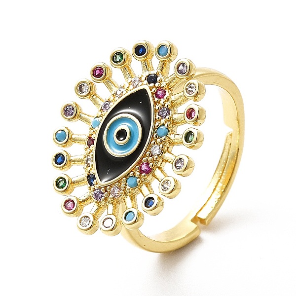 

PandaHall Colorful Cubic Zirconia Evil Eye with Enamel Adjustable Ring, Brass Jewelry for Women, Real 18K Gold Plated, US Size 7 3/4(17.9mm)...