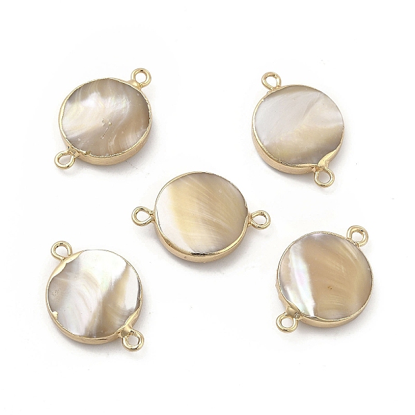 

PandaHall Natural Trochid Shell Connector Charms, with Brass Double Loops, Flat Round Links, Light Gold, 22~23x15.5x4~5mm, Hole: 1.6mm Shell...