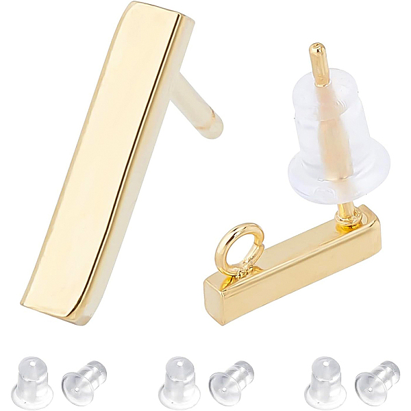 

PandaHall BENECREAT 80Pcs Rectangle Stainless Steel Stud Earring Findings, with Loop, 100Pcs Silicone Ear Nuts, Golden, 10x2x2mm, Hole...