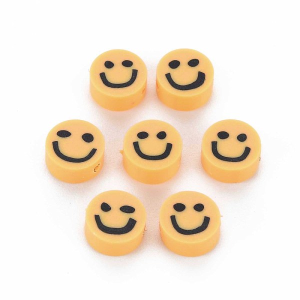 

PandaHall Handmade Polymer Clay Beads, Flat Round with Smiling Face, Orange, 8~9x4mm, Hole: 1.5mm Polymer Clay Flat Round Orange