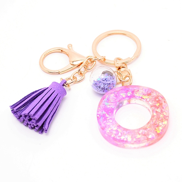 

PandaHall Resin Keychains, with Iron Keychain Findings, Glass Ball Pendants(with Plastic inside), and Sponge Tassels, Light Gold, Lilac..., Purple